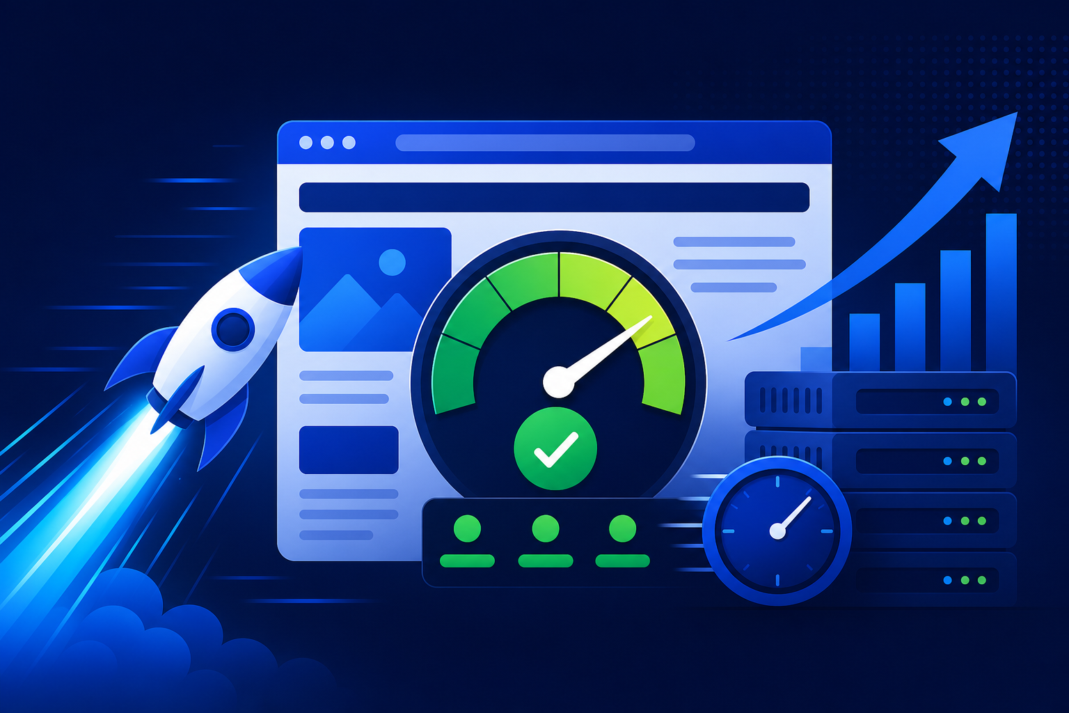 Illustration of website speed metrics and hosting impact on search rankings
